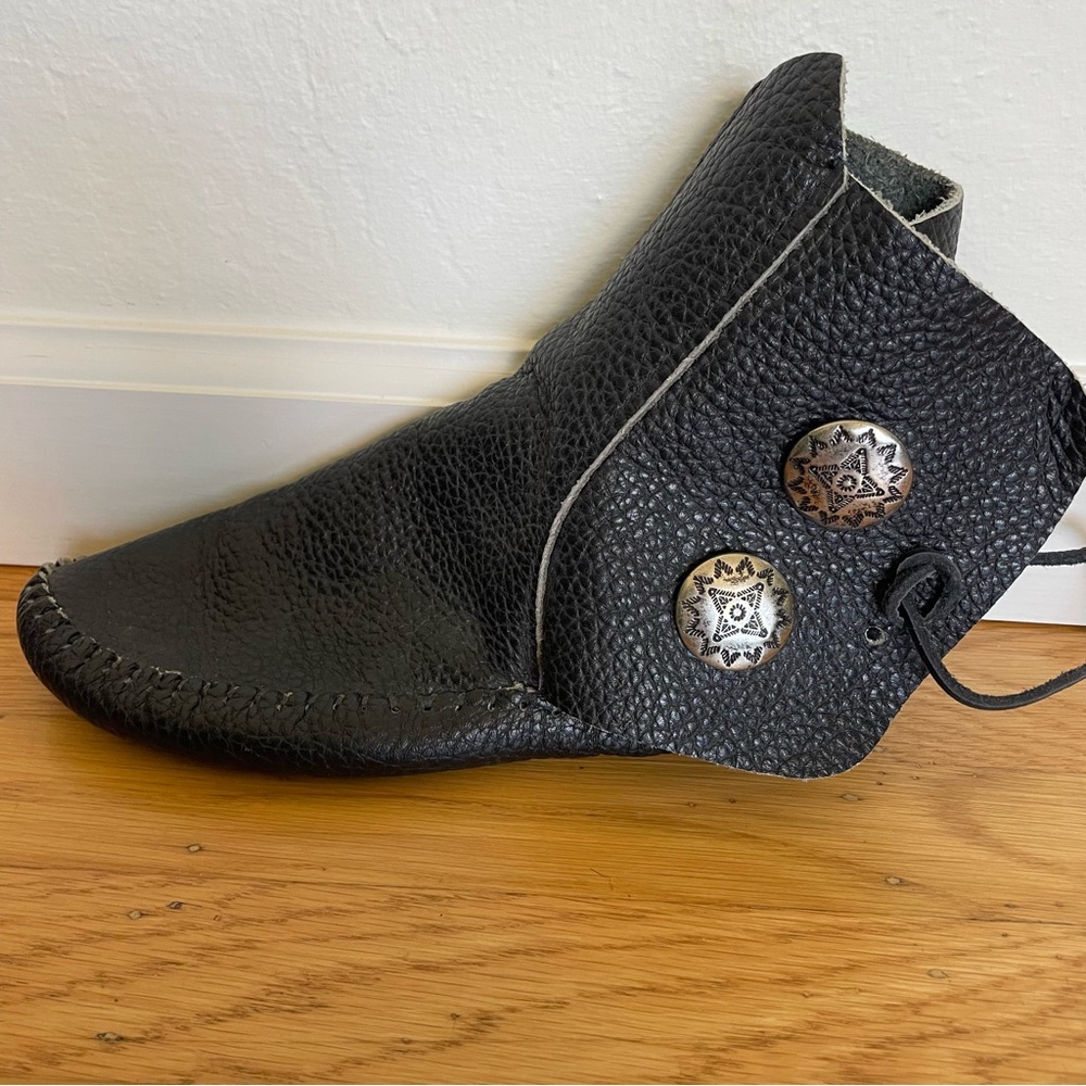 Genuine Black Leather handmade moccasin booties